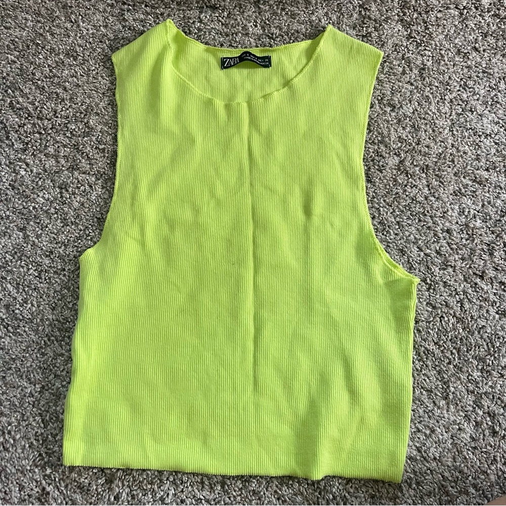 Zara Neon Yellow Crop Muscle Tee